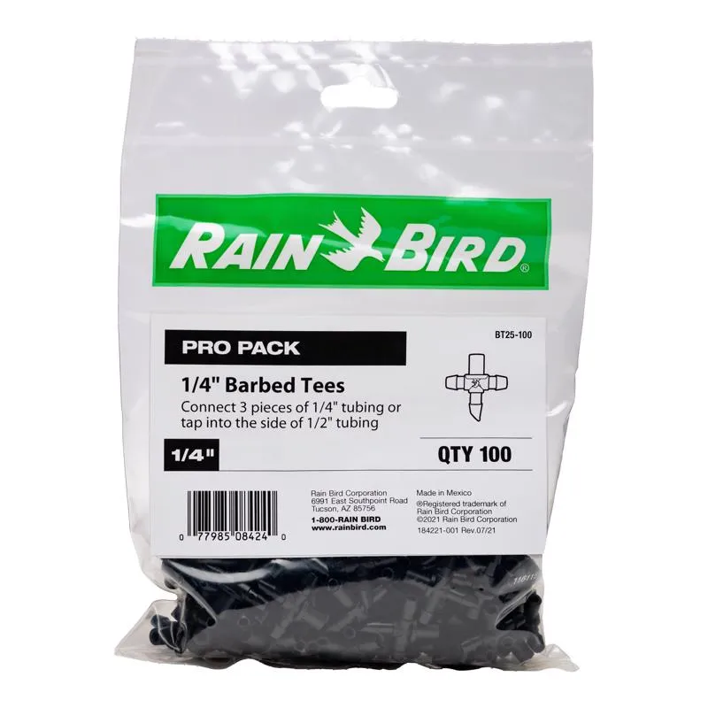 Camiseta De Irrigação Por Gotejamento Rain Bird Bt25-100 1/4 Pol. Farpado (1 Pacote)