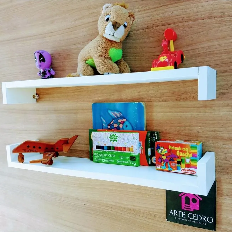 Kit 2 Prateleira Reta De Parede U Decoração Quarto Bebê Sala Banheiro Cozinha Mdf 55 Cm