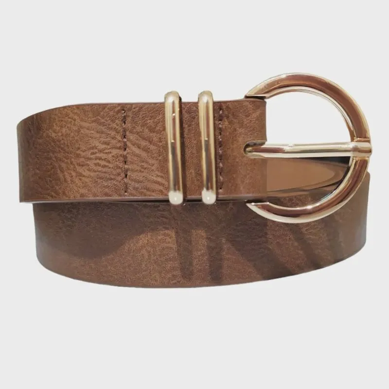 Cinto Feminino Poliuretano Com Fivela E Passante Metal Dourado