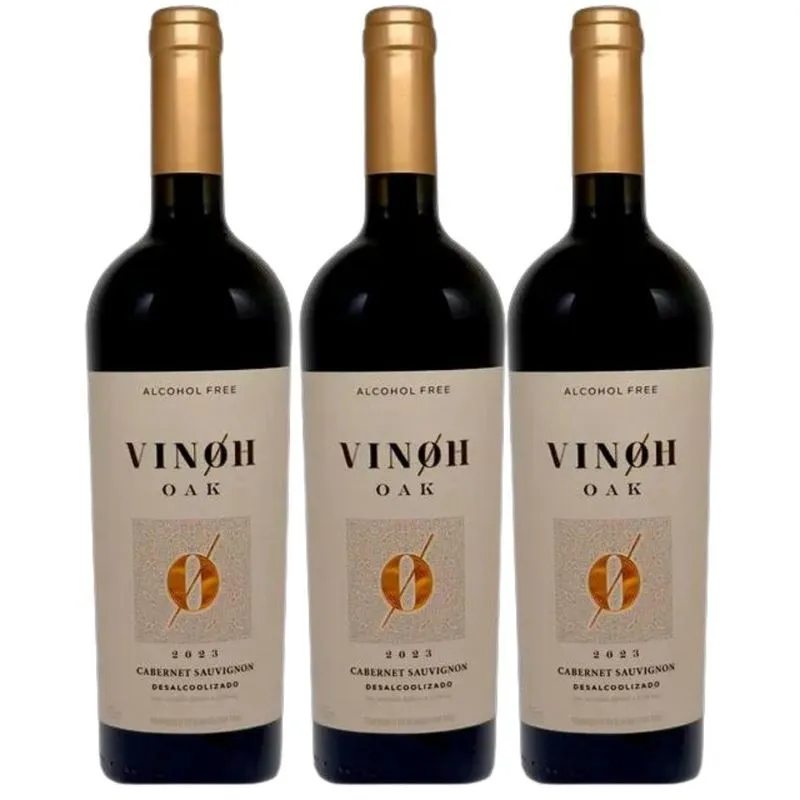Kit 3 Vinho Sem Álcool Vinoh Tinto Merlot - 750ml Nacional