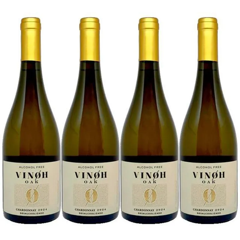 Kit 4 Vinho Sem Álcool Branco Seco Chardonnay Vinoh 750ml