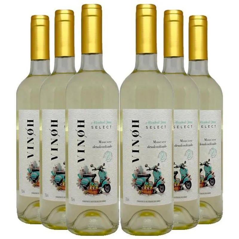 Kit 6 Vinho Sem Álcool Branco Seco Moscato Vinoh- 750ml