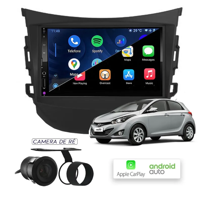 Kit Multimídia HB20 2012 / 2019 CarPlay AndroidAuto 7 Pol USB bt fm