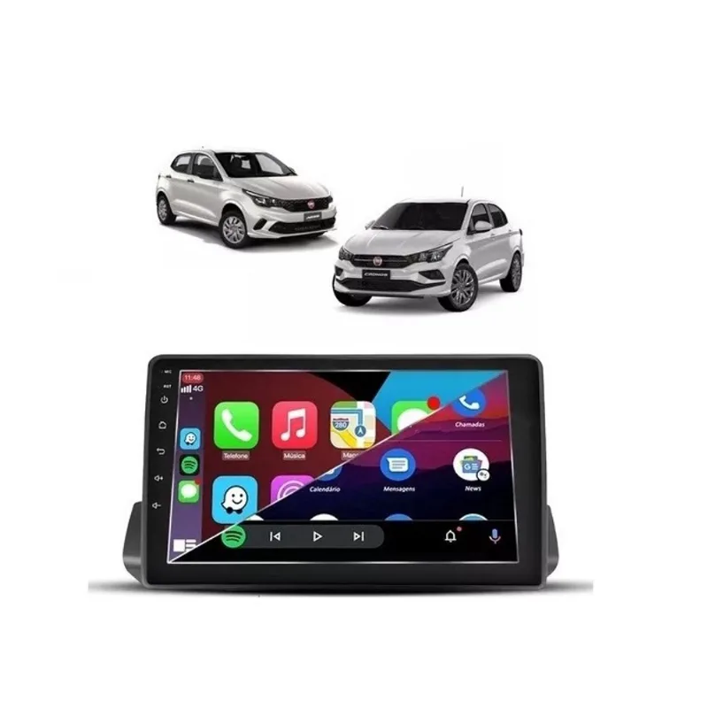 Kit Multimídia Argo Cronos 9 Pol CarPlay AndroidAuto USB bt fm - 908BR Roadstar
