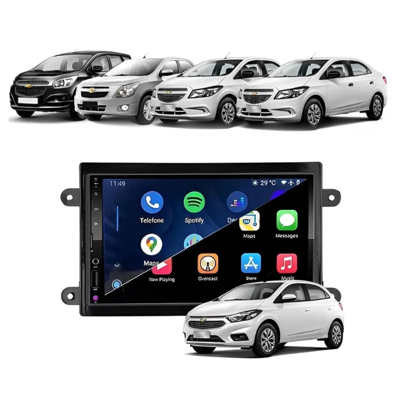 Kit Multimídia Onix Prisma Joy 7 Pol CarPlay AndroidAuto USB bt fm - FirstOption 8100