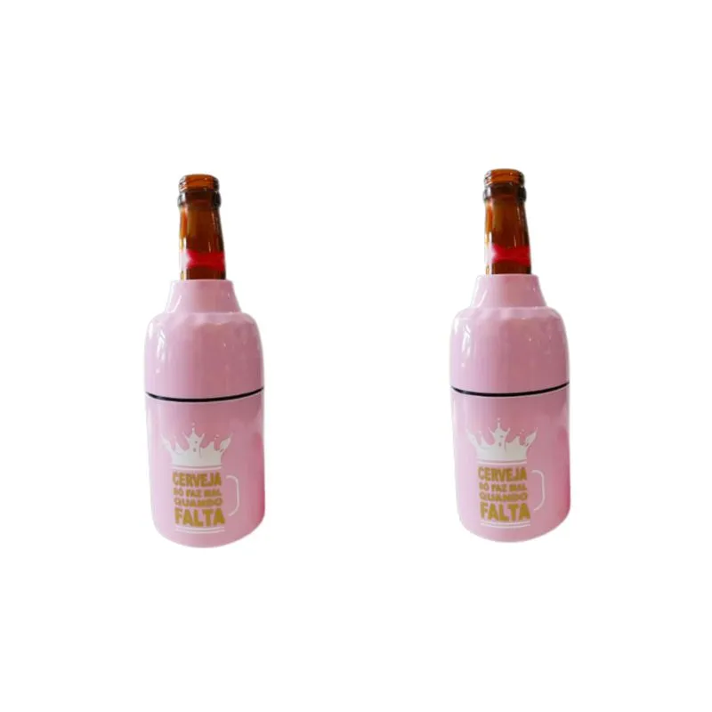 Kit 2 Porta Cerveja Long Neck/ Lata Cerveja Faz Falta Rosa