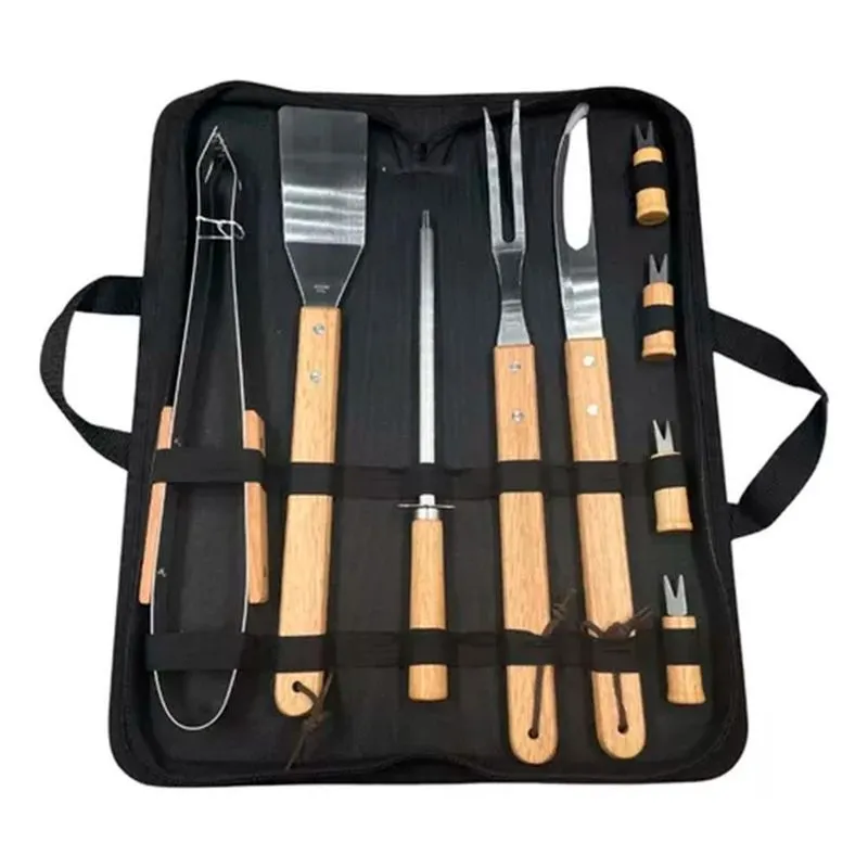 Kit Churrasco Aço Inox 10Pç Com Estojo