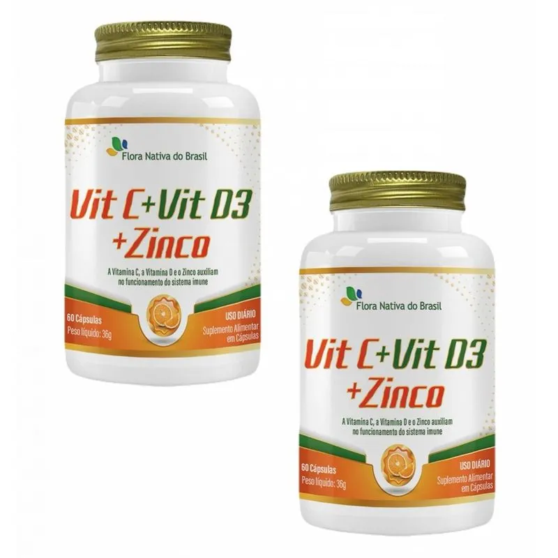 2x Vitamina c- Vitamina D3- Zinco- 60 Cápsulas- Flora Nativa