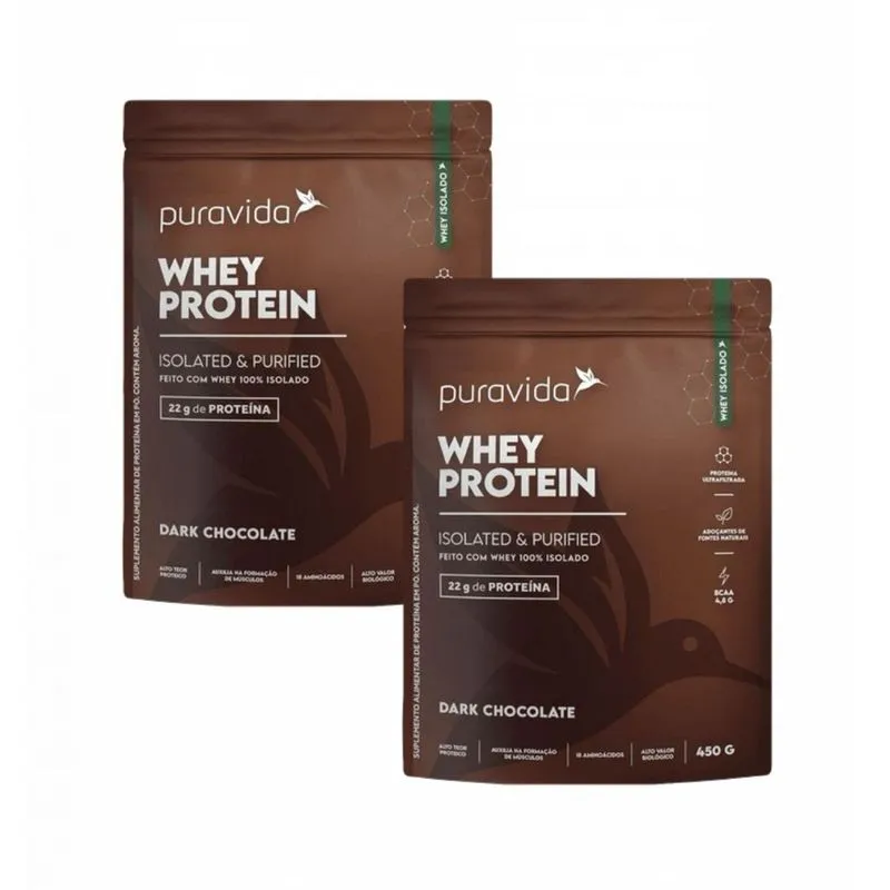 2x Whey Protein Isolado- Dark Chocolate- 450g- Pura Vida