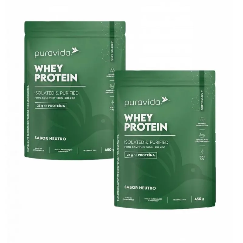 2x Whey Protein Isolado- Sabor Neutro- 450g- PuraVida