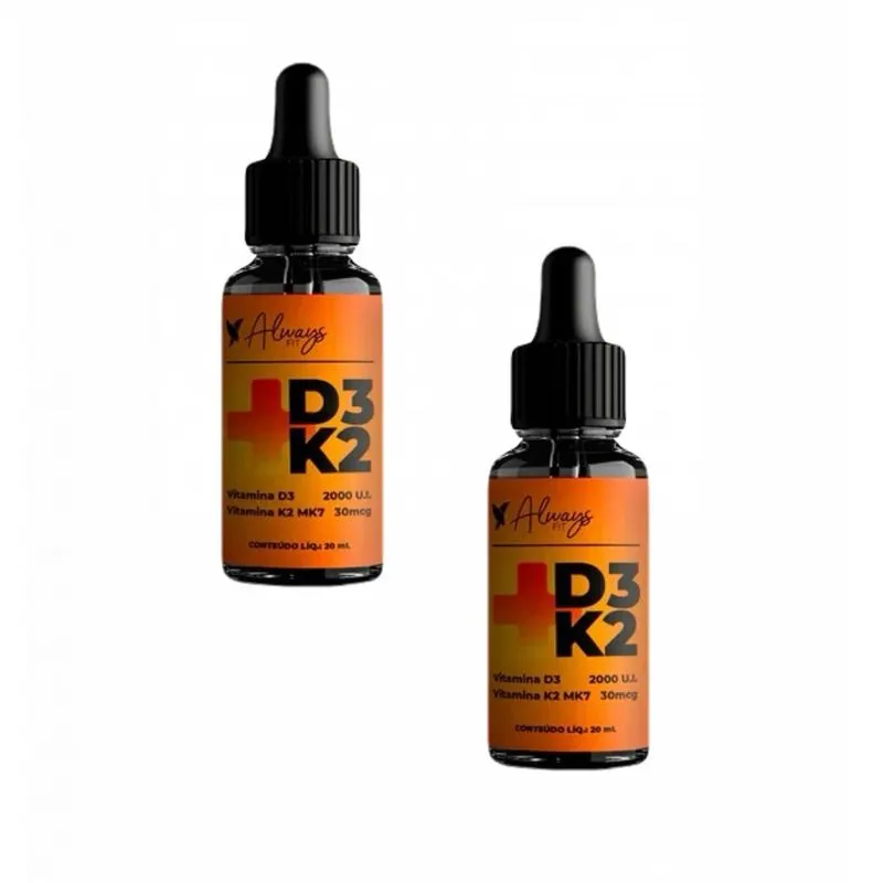 2x Vitamina D3 + K2 Mk-7 em Gotas - 20 ml - Always Fit