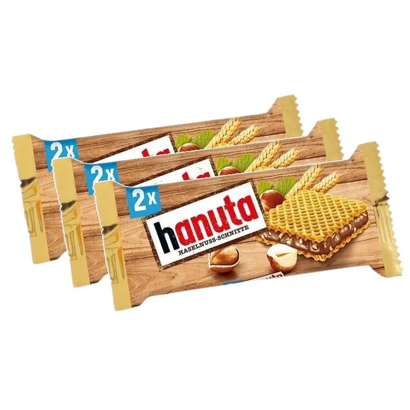 Kit 3 Biscoito Hanuta Recheado Creme De Avelã Ferrero 44g