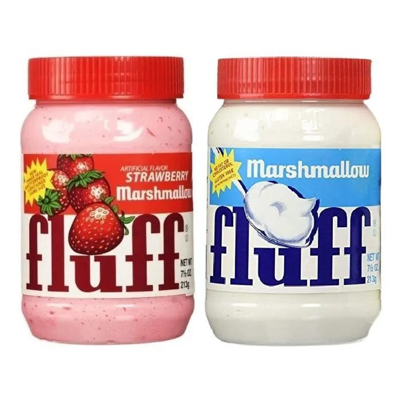 2 Marshmallow Pasta Morango + Tradicional Fluff Colher 213g