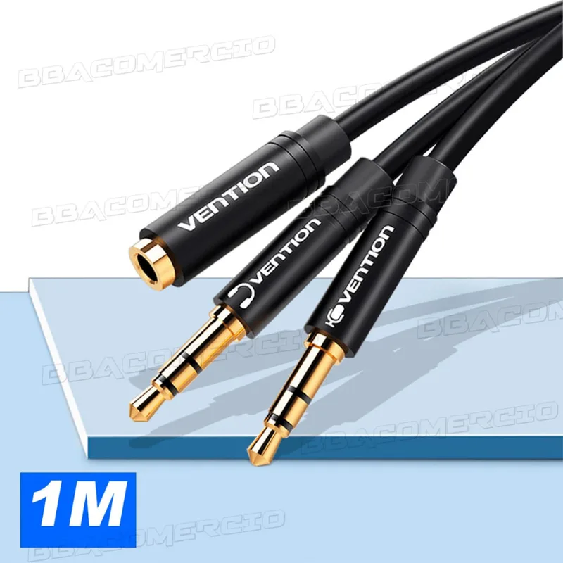 Cabo Extensor 3.5mm P3 4 Vias p/ Fone Microfone 1m Vention