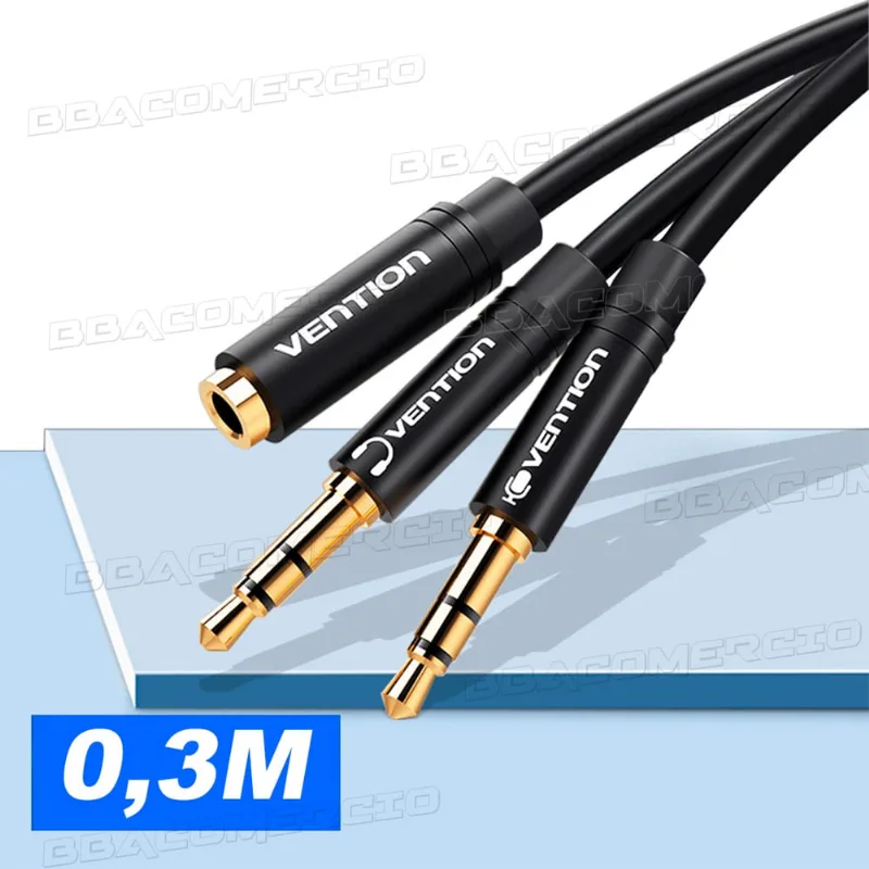 Cabo Adaptador P3 Femea Headset p/ 2 P2 0,3m Audio Microfone