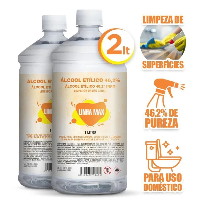 Álcoool Etilico 46% Garrafa 2 Litros Líquido