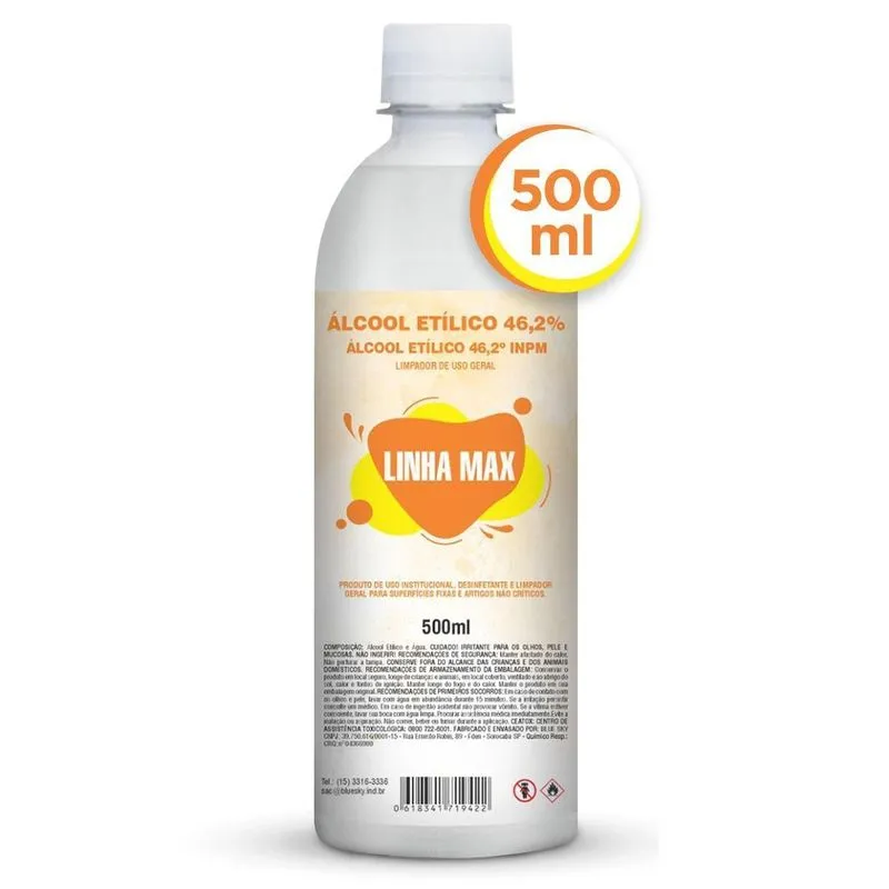 Álcoool Etilico 46% Garrafa 500ml Líquido