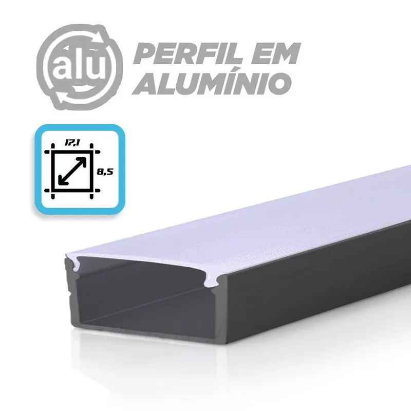 Kit 2 Mt Perfil Preto 17x8mm Alumínio Embutir Para Fita Led