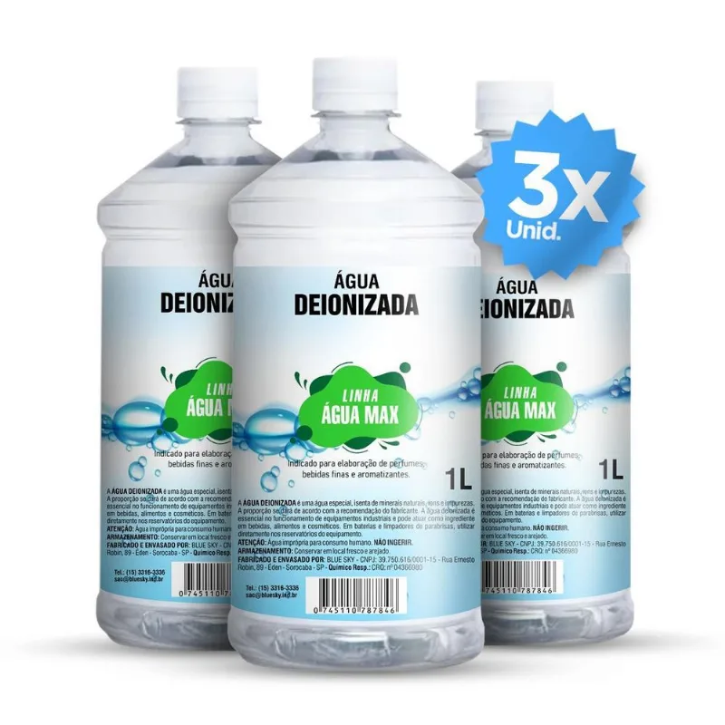 Kit 3x Água Deionizada 1 Litro
