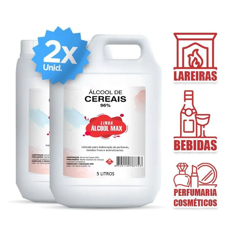 2 Unidades Álcool De Cereais 96% Difusor Ou Bebidas 5 Litros