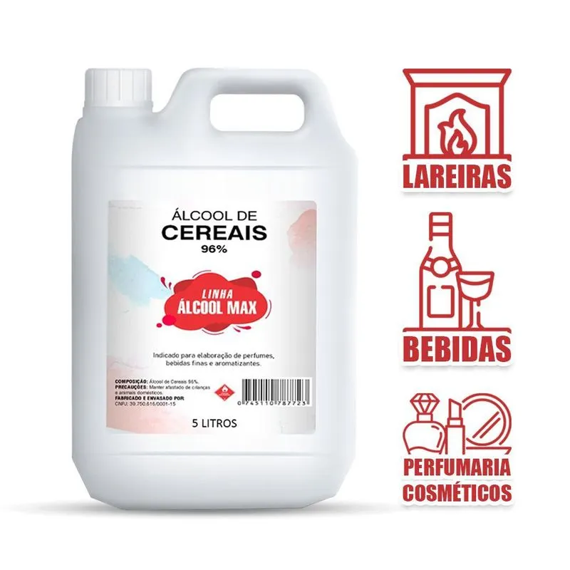 Álcoool De Cereais 96% Para Difusor Ou Bebidas - 5 Litros