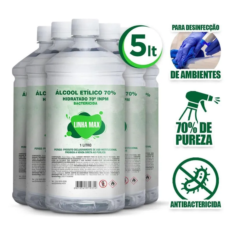 Álcoool Etilico Hidratado 70% Inpm Garrafa 5 Litros Líquido