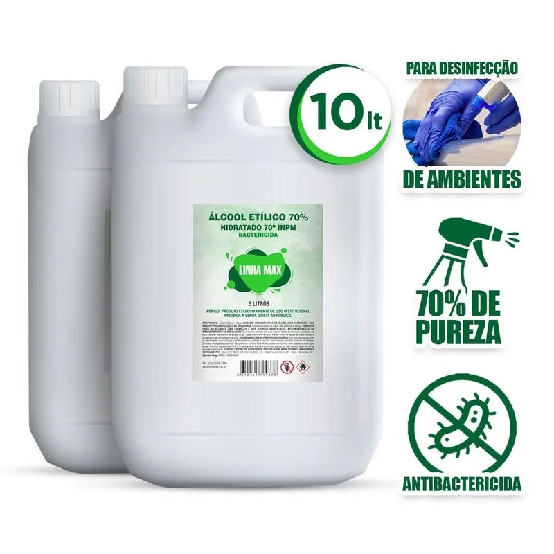 10 Litros Álcoool Etílico Hidratado 70% Inpm Galão Líquido