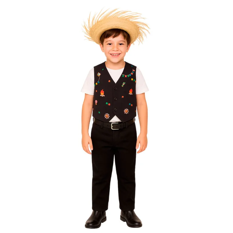 Fantasia Colete Junino Tecido Masculino Estampado Infantil Menino Festa Junina Arraiá São João Noivo Mister Caipirinha