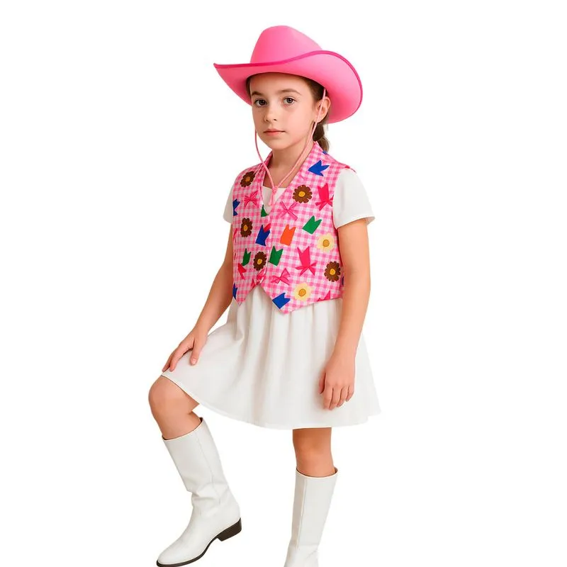 Fantasia Colete Country Tecido Feminino Estampado Cowgirl Infantil Menina Boiadeira Festa Junina Peoa Vaqueira São João