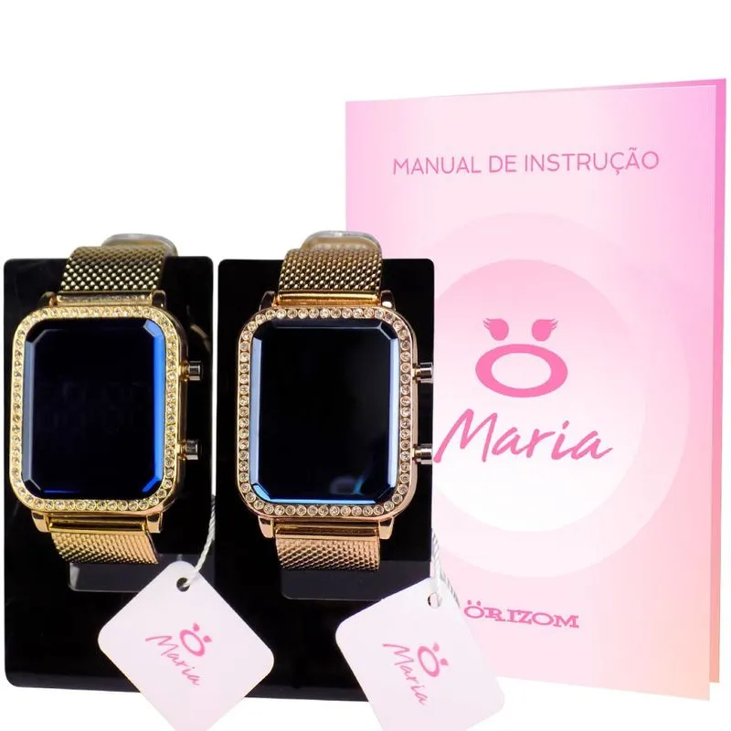 Kit 2 Relógios Orizom Maria Led Feminino (Detalhe em Strass)