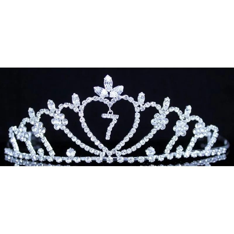 Sete Anos De Idade Strass Tiara Crown W / Pentes De Cabelo Menina 7