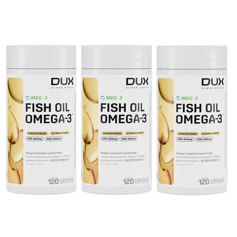 Fish Oil Ômega 3 Dux 120 Cápsulas Kit 03 Unidades
