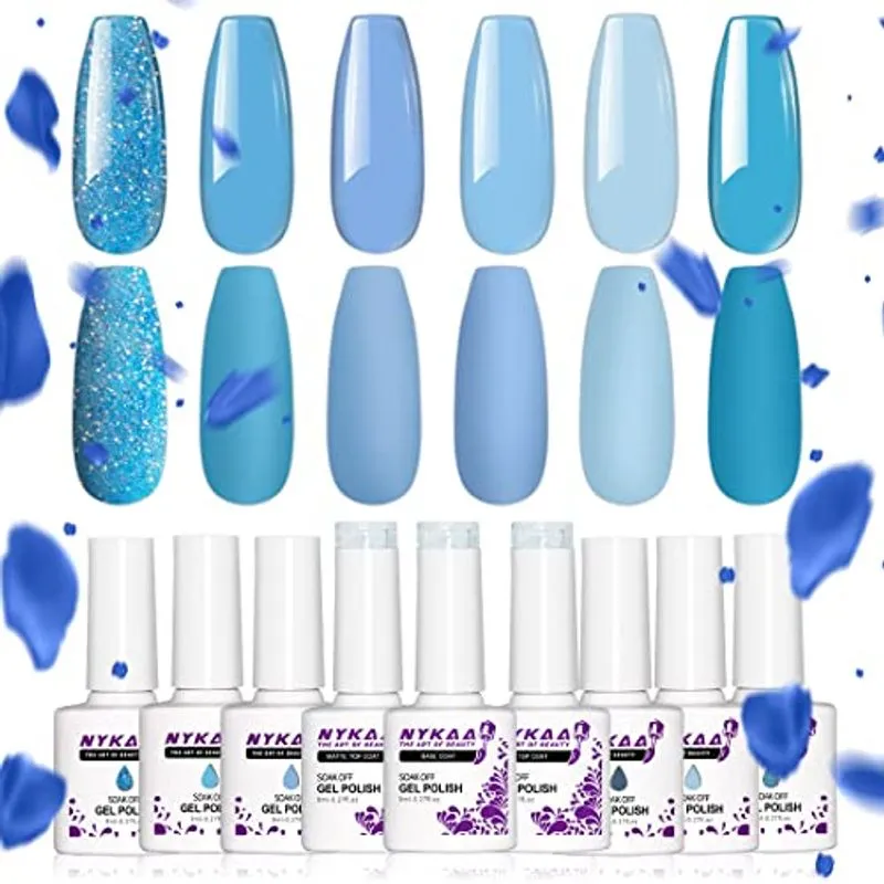 Nykaa Gel Nail Polish Kit, 9 Pcs 6 Cores Com Base, Brilho