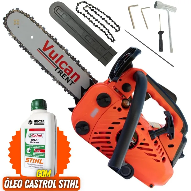 Motosserra Vulcan Trent Vsl250 2t 25,4cc 0,9hp Com Sabre Ponta Rolante 12 Polegadas + Óleo Castrol Sthil 500ml