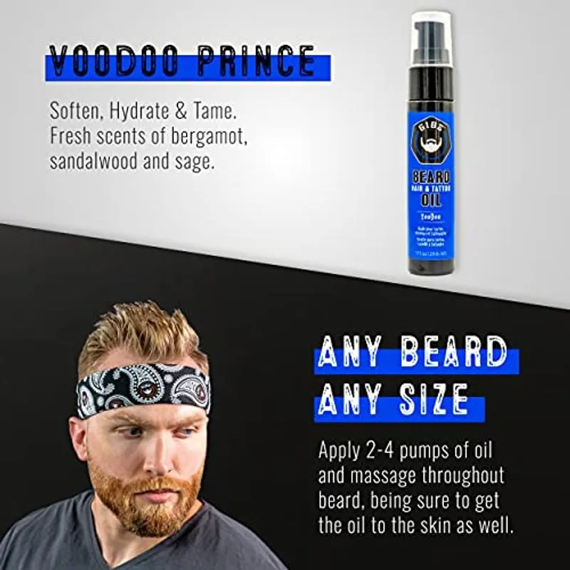 Gibs Grooming Voodoo Prince Beard, Hair &amp; Tattoo Oil – All-natural With Bergamota, Sandalwood &amp; Sage Scent-softens, Fortalece A Barba &amp; Hi