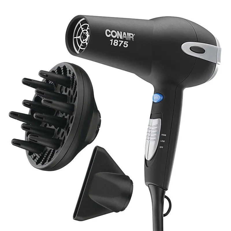 Conair 1875-watt Secador De Cabelo De Cerâmica Iônica Com Difusor E Concentrador, Preto