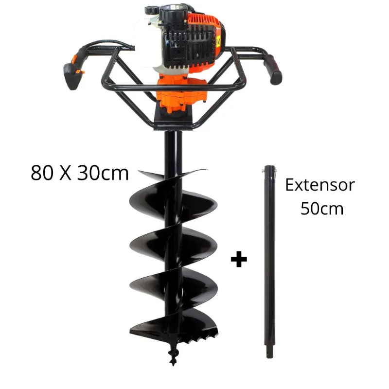 Perfurador De Solo Vulcan Vps520 2t Com Broca 80x30cm Lâmina De Vídia E Duplo Espiral + Extensor De 50cm De Fácil Manuseio Ideal Para Construção Civi