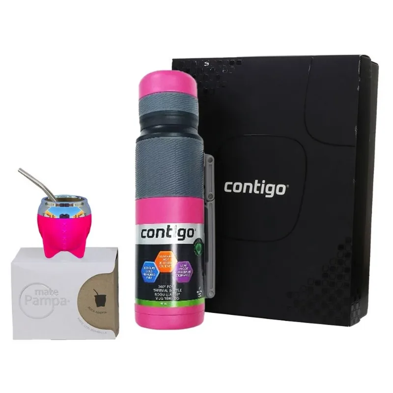 Combo Matero Contigo Garrafa Termica 1.1l + Cuia + Bomba Fucsia