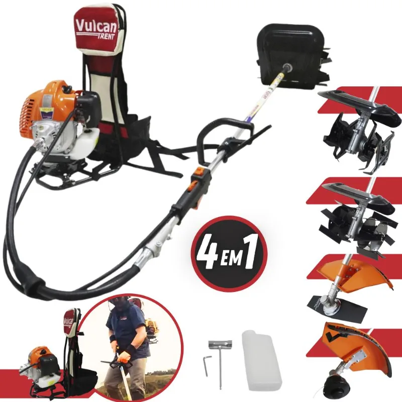 Roçadeira Costal Multifunções De Corte Vulcan Vrc430 Á Gasolina 2 Tempos 43cc 1,7hp Alta Potência E Performance Modelo Completo 4 Em 1