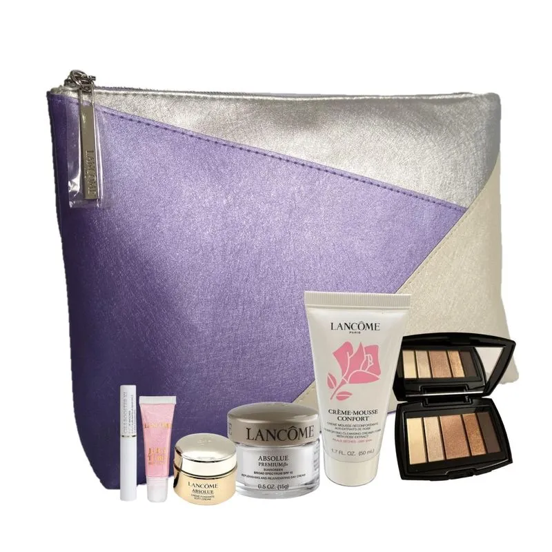 Necessaire Lilás E Prata Com 3 Maquiagens + Produtos Faciais