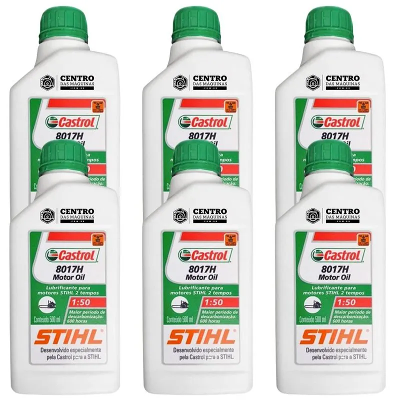 Kit Com 6 Unidades De Óleo 2 Tempos Castrol Stihl 500ml Lubrificante Com Alto Poder Detergente Ideal Para Manutenção De Máquinas 2 Tempos