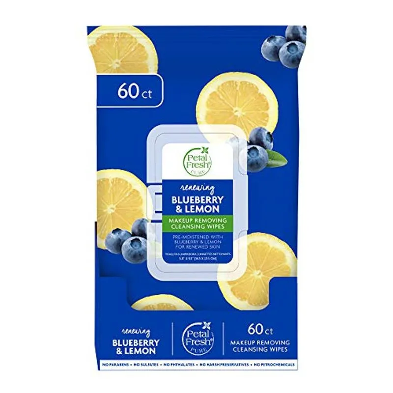 Petal Fresh Renovando Blueberry &amp; Lemon Makeup Removendo, Limpando Toalhas, Lenços Suaves, Limpeza Diária, Vegan E Cruelty Free, 60 Contag