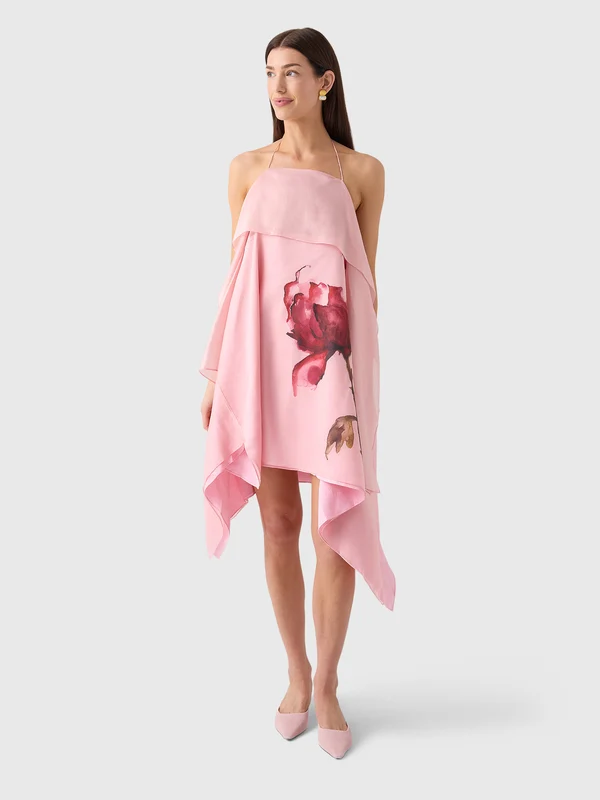 Marques Almeida Women's Watercolor Flower Scarf Mini Dress US6/AU10 / PINK