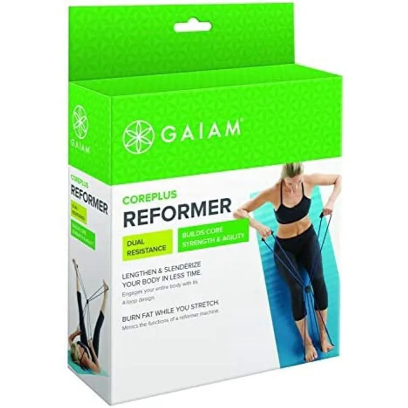 Gaiam Pilates Coreplus Reformer Resistance Band Kit - Equipamento de ginástica em casa para treino total do corpo - Ajuda a atingir os músculos, tonificar e construir resistência - Punhos de conforto