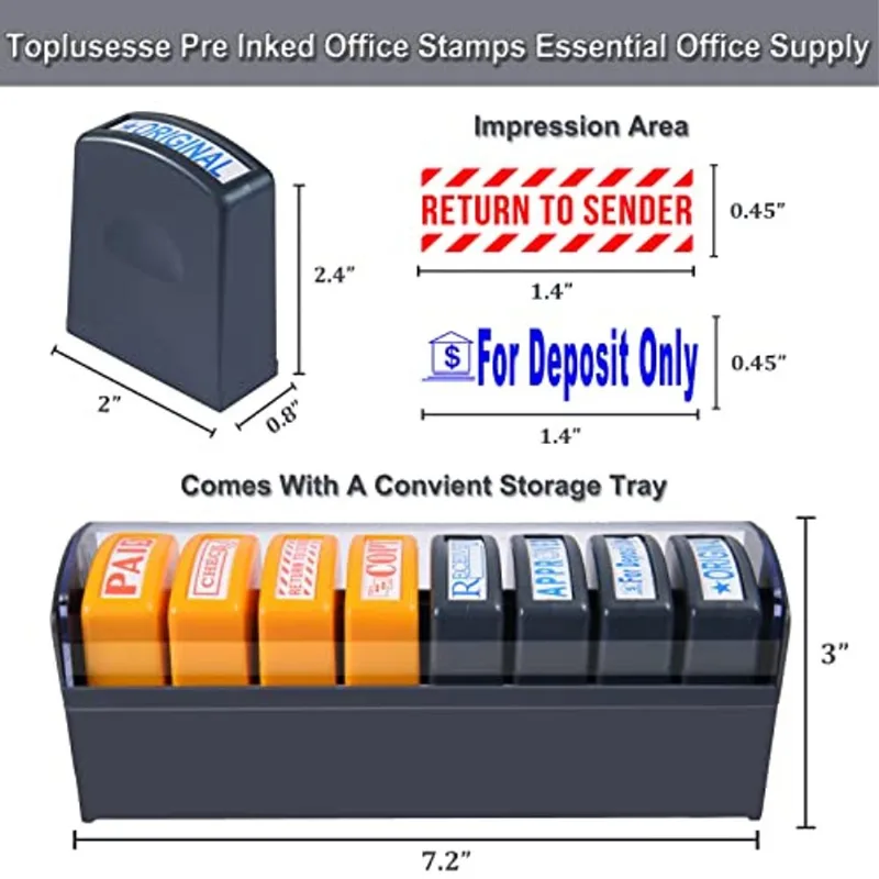 Toplusesse 8 Pcs Pré-tinta Office Stamps Set Self Inking B