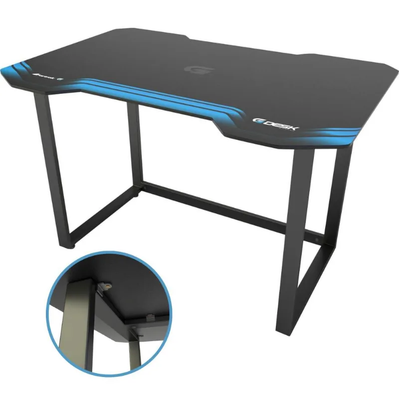 Mesa Fortrek Gamer Suporte Tampo Mdf e Aço Reforçado Escrivaninha Tamanho Grande Cor Azul e Preto Com Pés Niveladores