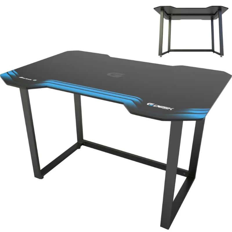 Mesa Fortrek Gamer Suporte Tampo Mdf e Aço Reforçado Escrivaninha Tamanho Grande Cor Azul e Preto Com Pés Niveladores