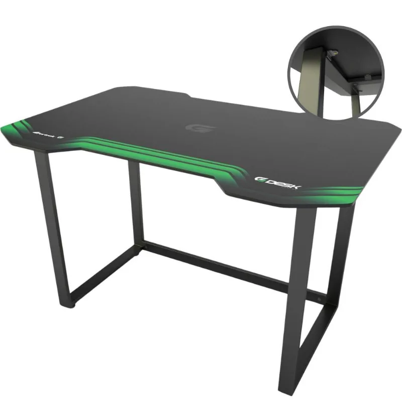 Mesa Fortrek Gamer Suporte Tampo Mdf e Aço Reforçado Escrivaninha Tamanho Grande Cor Verde e Preto Com Pés Niveladores