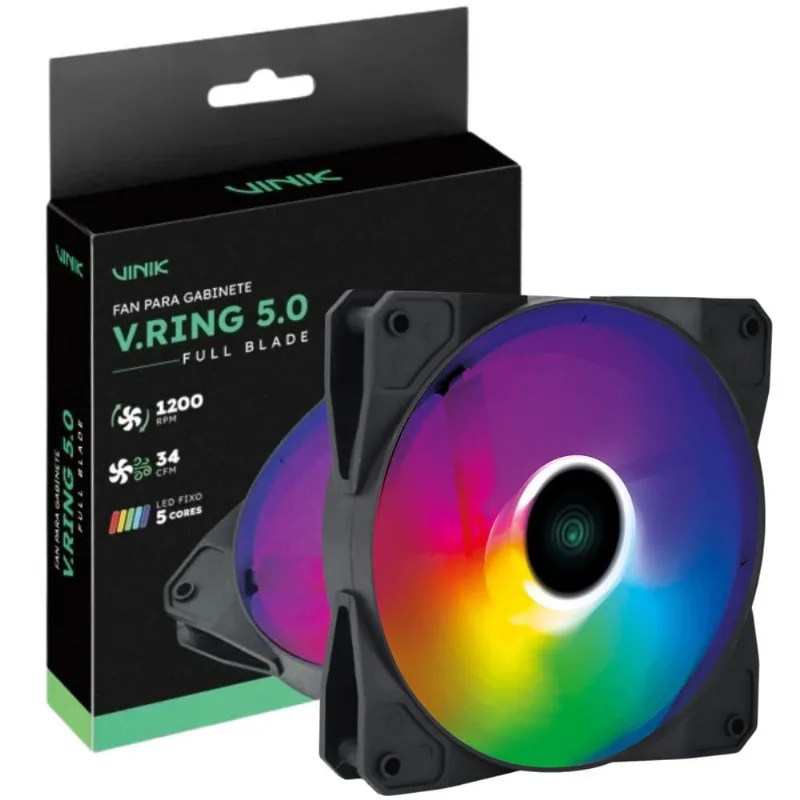 Cooler Fan Gamer V. Ring Silenciosa Full Blade Com Led Fixo de 5 Cores 120mm Para Gabinete