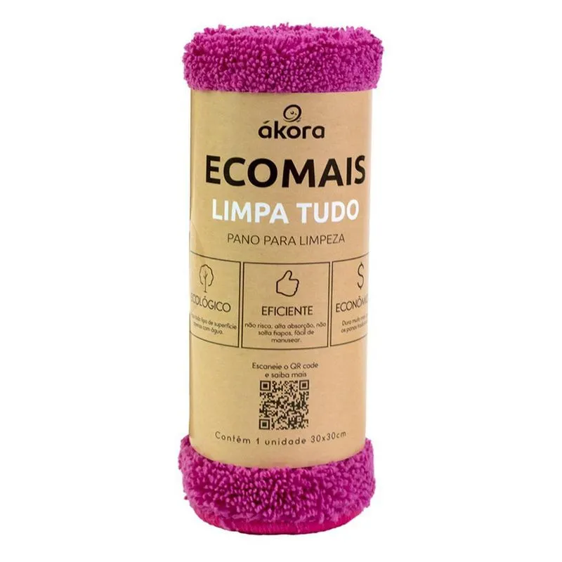 Pano de Limpeza Ecomais Limpa Tudo Rosa - Akora 30x30cm
